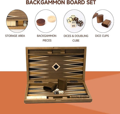 GSE Games & Sports Expert Premium Wooden Folding Inlay Backgammon Board Set - Image 2