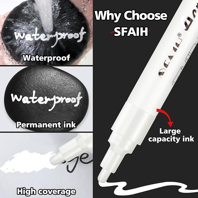 SFAIH Black & White Acrylic Paint Markers - Image 3