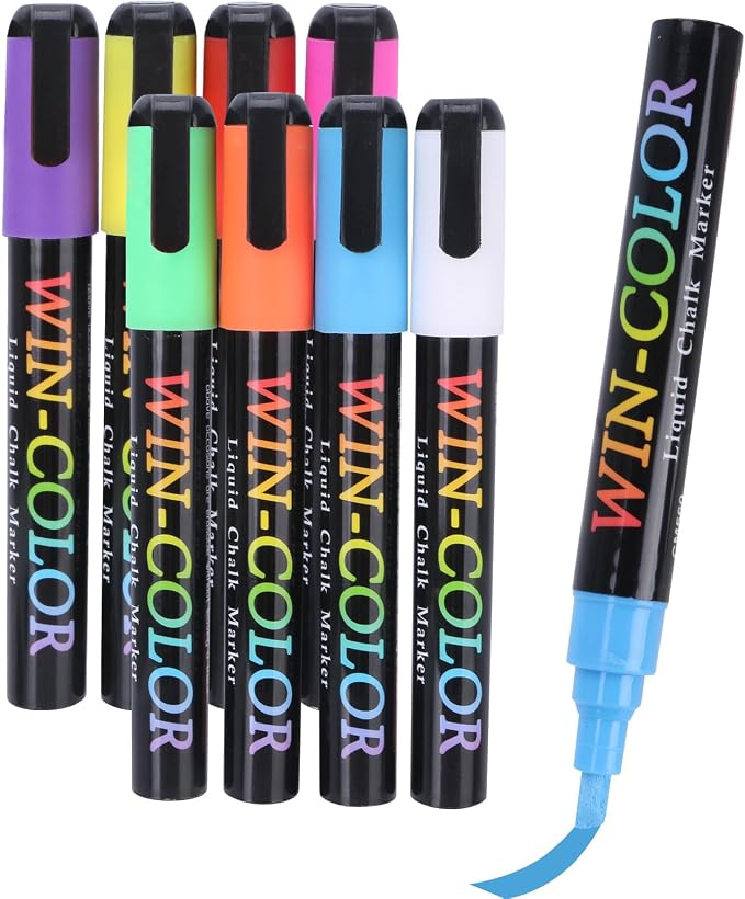 Liquid Chalk Markers Erasable, 8 Colours Window Markers, 6mm Reversible Tip by FULIBAO