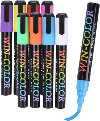 Liquid Chalk Markers Erasable, 8 Colours Window Markers, 6mm Reversible Tip by FULIBAO
