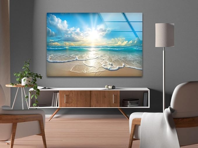 My Photostation.com 60WX40H'' Beautiful Sunset & Ocean Glass Wall ArtTempered - Image 4