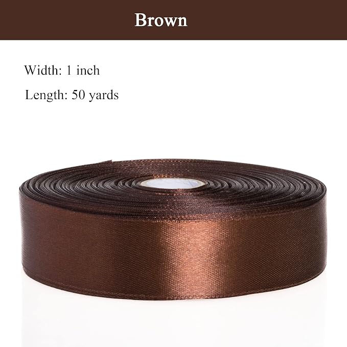 1 Inch Brown Solid Satin Ribbon, 50 Yards Craft Fabric Ribbon - Image 3