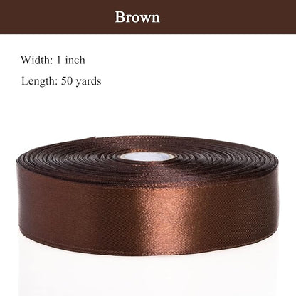 1 Inch Brown Solid Satin Ribbon, 50 Yards Craft Fabric Ribbon - Image 3