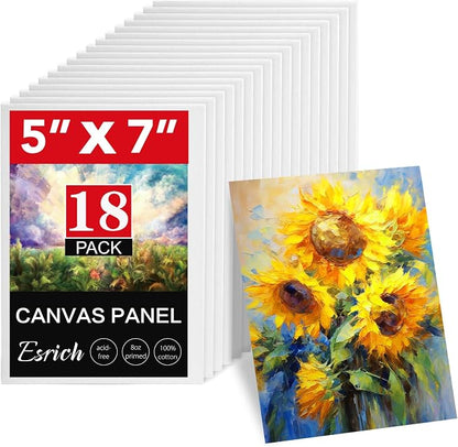 ESRICH 5x7IN Small Canvases for Painting, 18 Pack Mini Canvas Boards 100% by ESRICH
