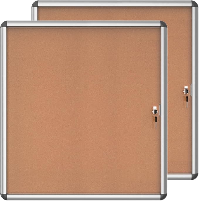 2 Pack 28"x26" Enclosed Bulletin Board, Lockable Weather-Resistant Aluminum by MifuroOfficeProduct