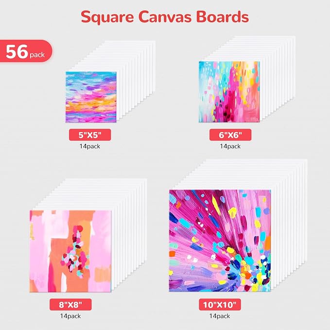 Small Canvas Boards for Kids Painting 56Pcs of 5x5, 10x10 inch Flat Square - Image 2