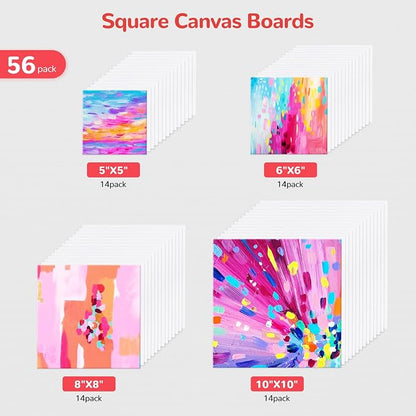 Small Canvas Boards for Kids Painting 56Pcs of 5x5, 10x10 inch Flat Square - Image 2