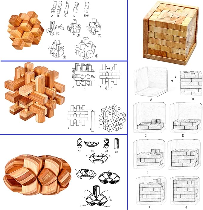 18 Pack Wooden Brain Teaser Puzzles Stress Relief Toys Wooden Burr Puzzles - Image 5