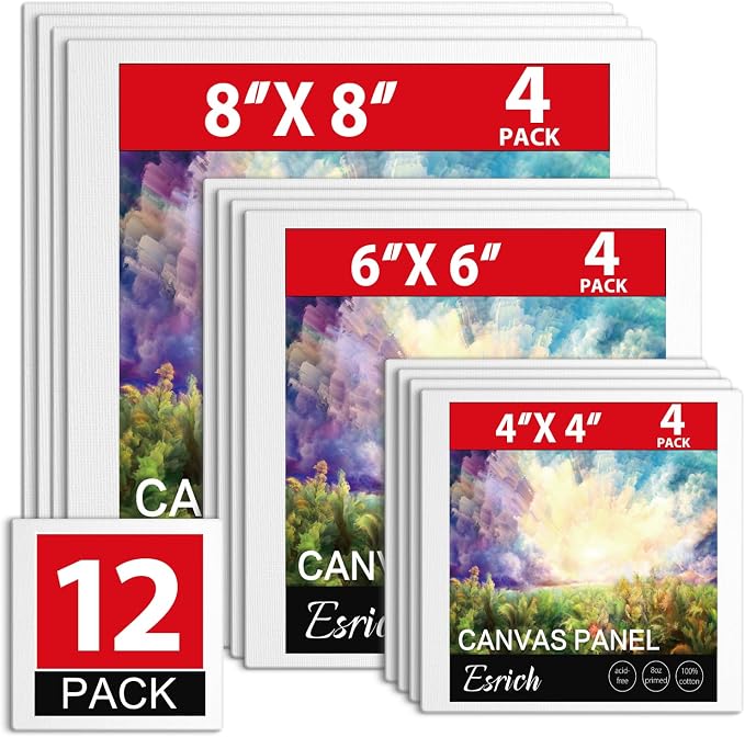ESRICH Canvas Boards for Painting 12 Pack Canvas for Painting 4x4, 8x8 Blank by ESRICH