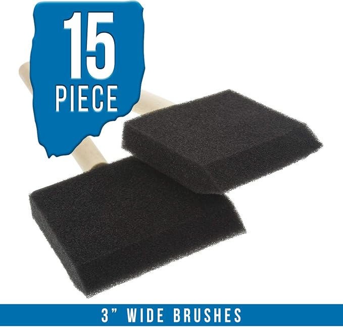 US Art Supply 3 inch Foam Sponge Wood Handle Paint Brush Set - Image 3