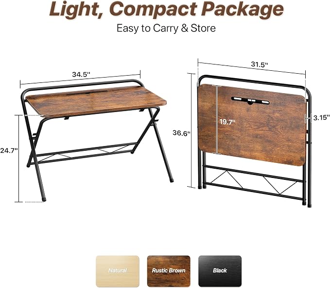 Huuger Folding Desk with 3-Level Adjustable Height and Tablet Slot, 32 Inch - Image 2