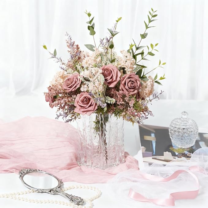 Artificial Flowers Foam Fake Roses 25pcs Dusty Rose Faux Roses - Image 4