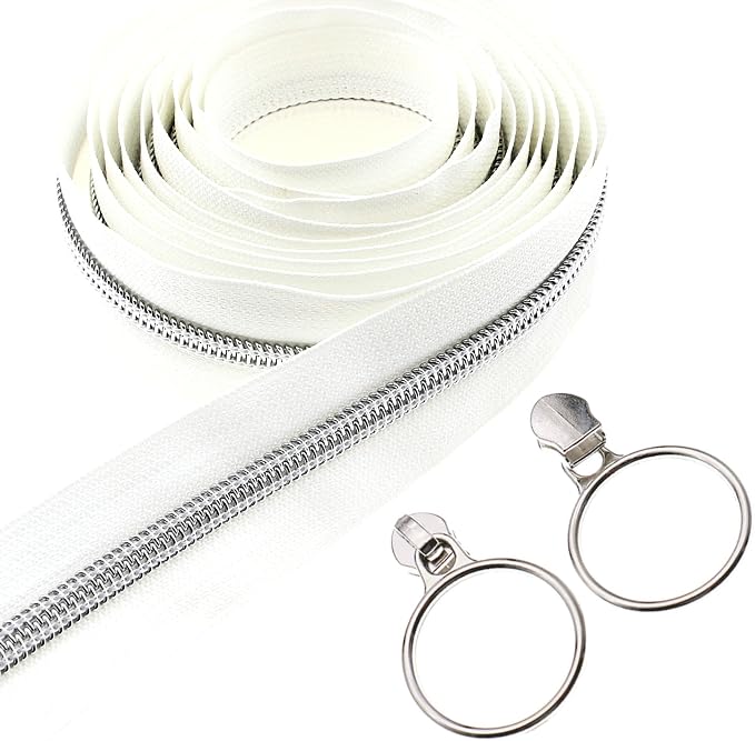 Leekayer #5 Silver Metallic Nylon Coil Zippers by The Yard Bulk 10 Yards White by Leekayer