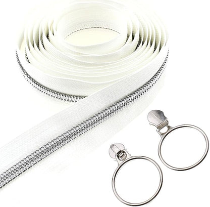 Leekayer #5 Silver Metallic Nylon Coil Zippers by The Yard Bulk 10 Yards White by Leekayer
