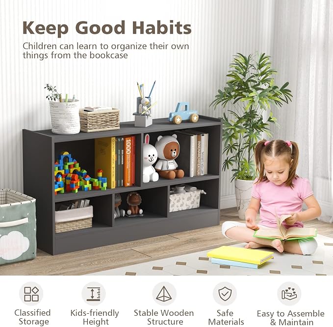 Toy Storage Organizer, 2-Tier Kids Bookshelf, 5 Cube Kids' Bookcases, Cabinets - Image 6