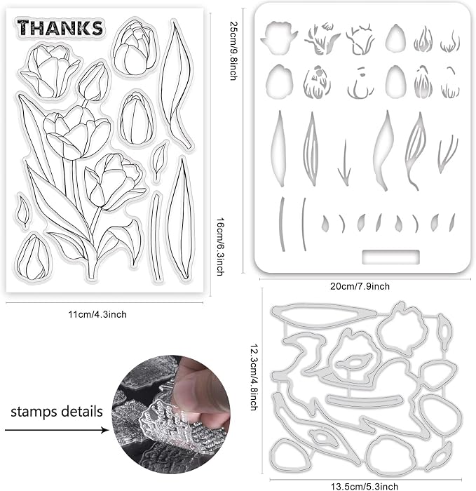 ORIGACH Realistic Tulips Stamps and Die and Layering Coloring Stencil Bundle - Image 2