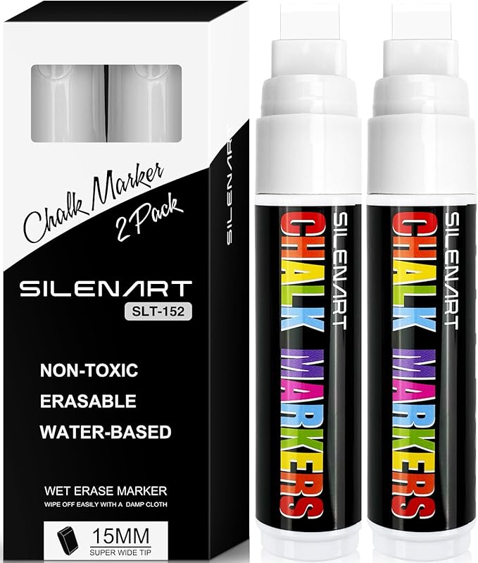 SILENART White Chalk Markers - 15mm Jumbo Tip Car Marker - Wide Thick Window by SILENART-THEARTOFSILENCE