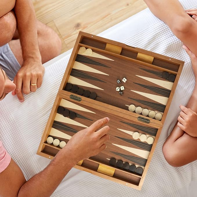 GSE Games & Sports Expert Premium Wooden Folding Inlay Backgammon Board Game Set - Image 6