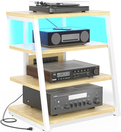 AV Media Stand with Outlets, Media Console with LED Lights, Stereo Racks and by Besiost