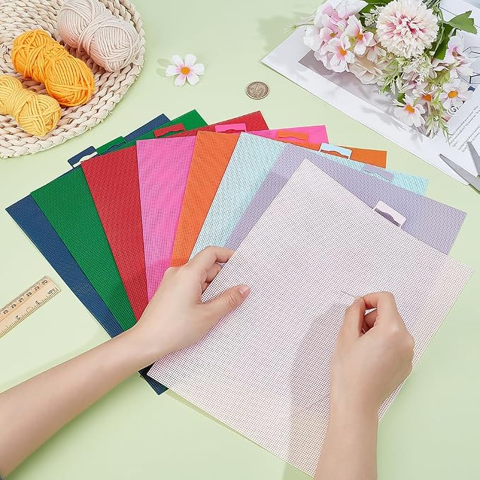 BENECREAT 8 Pcs 14 Count Plastic Canvas Sheets, 8 Colors Plastic Mesh Sheets - Image 3
