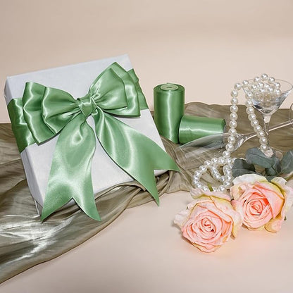LaRibbons Sage Green Satin Ribbon 3 Inch 10 Yards Double Faced Luxury Light - Image 3