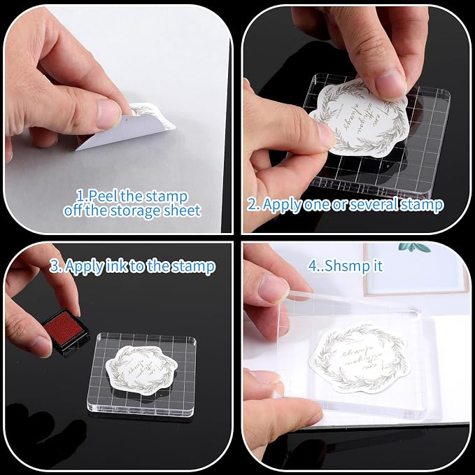 12Pcs Acrylic Stamp Block Clear Stamping Blocks Tools Set Assorted Sizes Stamp - Image 5