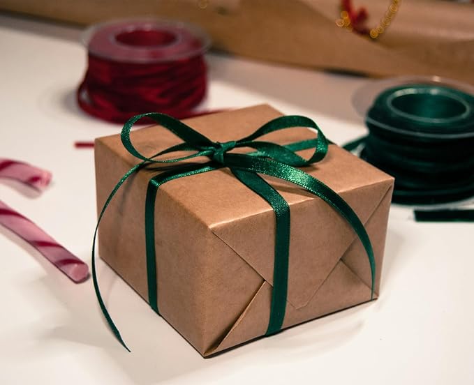 3/8" x 100 Yards Hunter Green Polyester Satin Ribbon Single Faced Bulk Fabric - Image 2