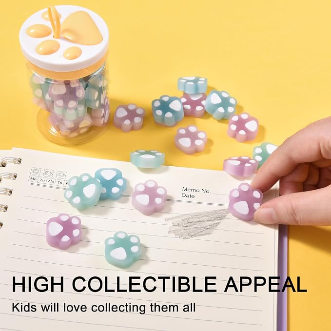 HILAZA 54Pcs Cat Paw Erasers for Kids, Fluorescent erasers, Kawaii Jelly Pencil - Image 6
