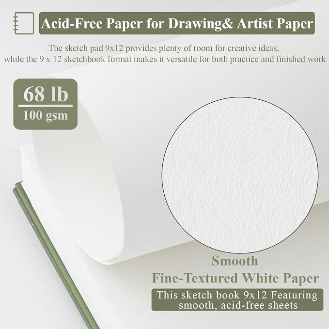 Sketch Book 9x12 inch, 68 lb/100gsm Artist Sketch Pad, 100 Sheets Each - Image 3