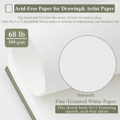 Sketch Book 9x12 inch, 68 lb/100gsm Artist Sketch Pad, 100 Sheets Each - Image 3