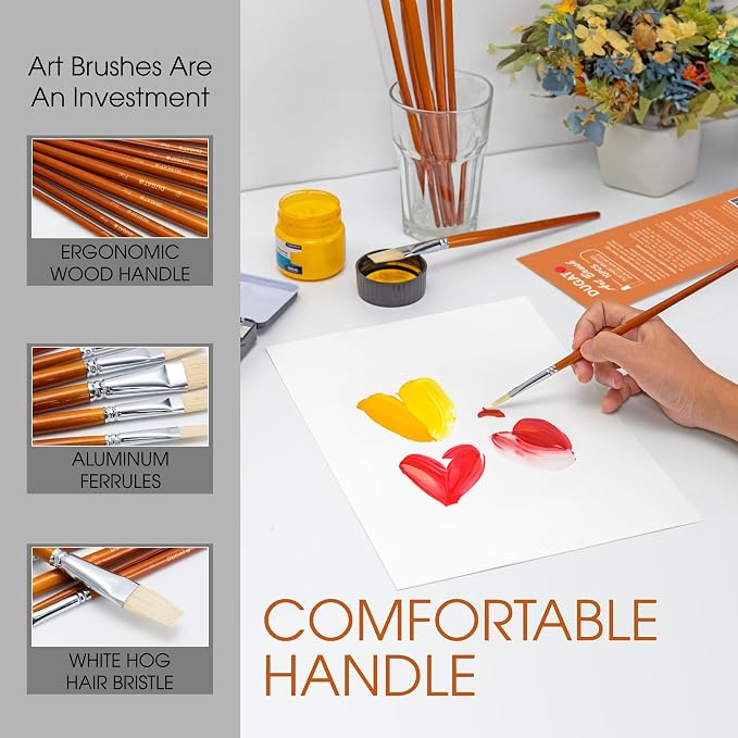 DUGATO 10pc Flat Hog Bristle Paint Brush Set - Image 4