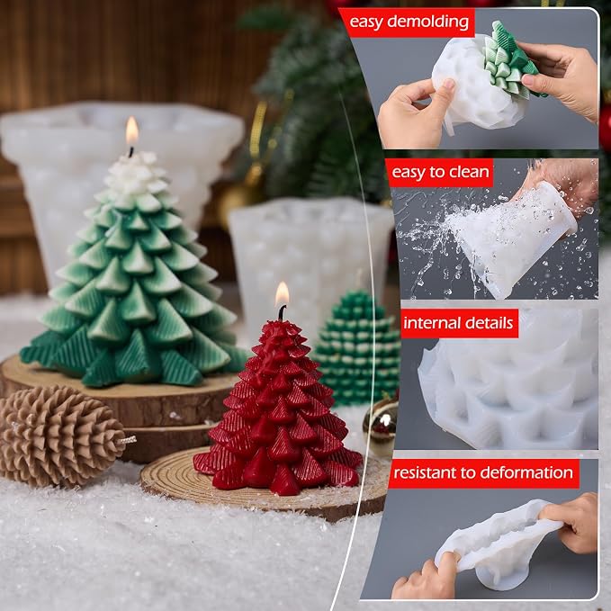 KDW Soy Wax Beads for Candle Making Christmas Tree Silicone Mold Large+Small 3D - Image 6