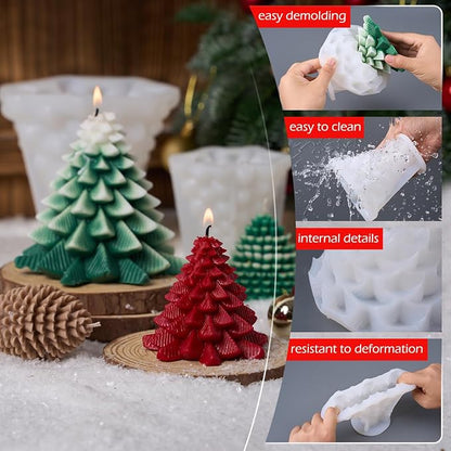 KDW Soy Wax Beads for Candle Making Christmas Tree Silicone Mold Large+Small 3D - Image 6
