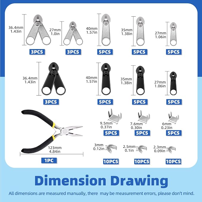 Glarks 85pcs #3#5#8 Zipper Repair Kits Includes 39pcs Metal Zipper 30pcs U - Image 2