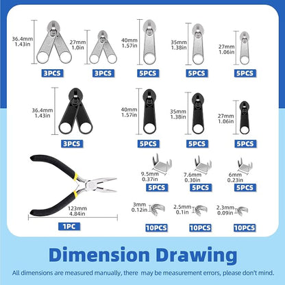 Glarks 85pcs #3#5#8 Zipper Repair Kits Includes 39pcs Metal Zipper 30pcs U - Image 2