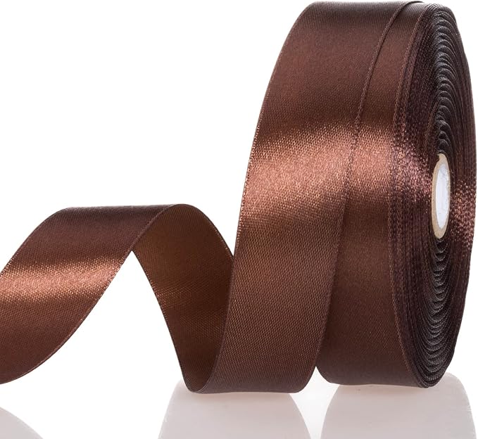 1 Inch Brown Solid Satin Ribbon, 50 Yards Craft Fabric Ribbon by YASEO