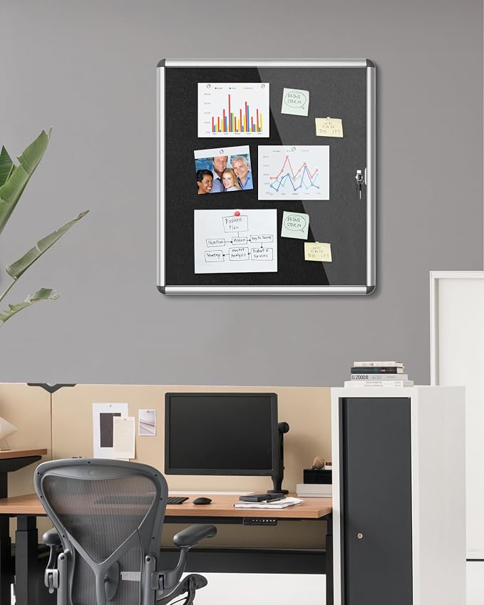 28"x26" Enclosed Bulletin Board, Lockable Weather-Resistant Aluminum Cork - Image 2