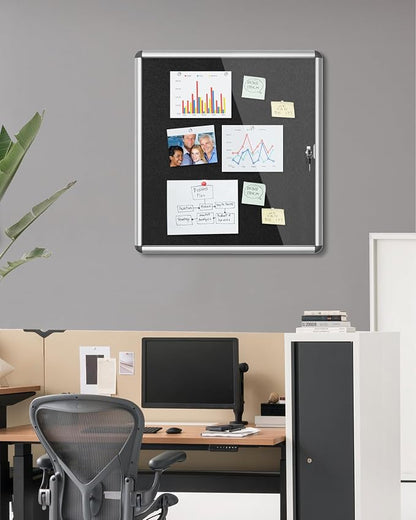 28"x26" Enclosed Bulletin Board, Lockable Weather-Resistant Aluminum Cork - Image 2