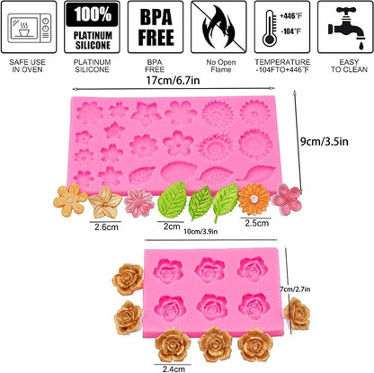 Flower Silicone Veiner Mold Set, Fondant Flower Veining Mold Tulip Orchid Molds - Image 2