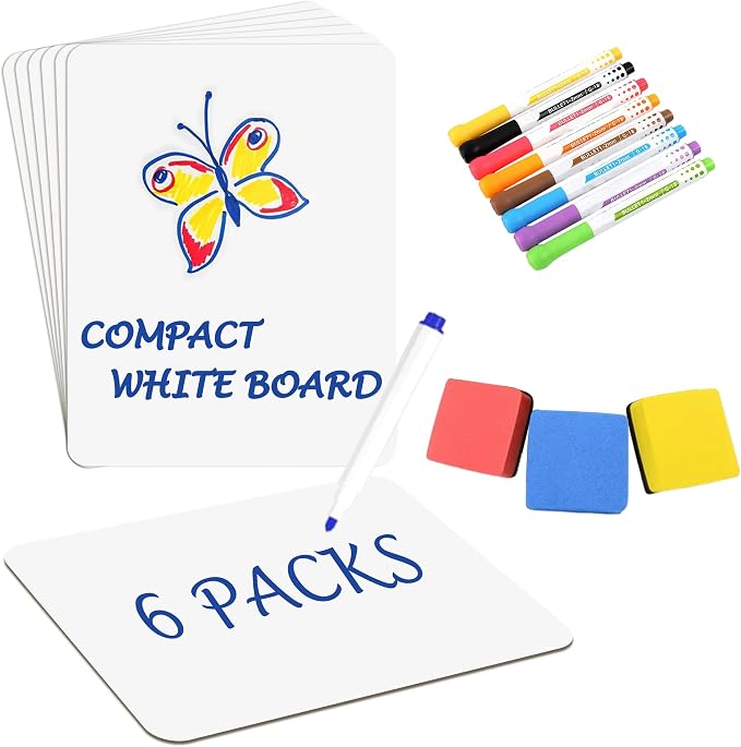 6 Pack Dry Erase Boards Classroom Pack Mini White Boards 9" x12”, Double Sided by fwipiyo