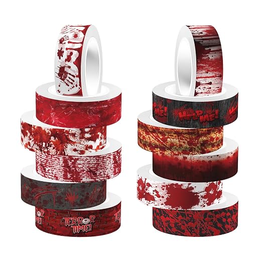 12 Rolls Halloween Washi Tape Bloody Printing Tapes Spooky Bloodstain Pattern by Unknown