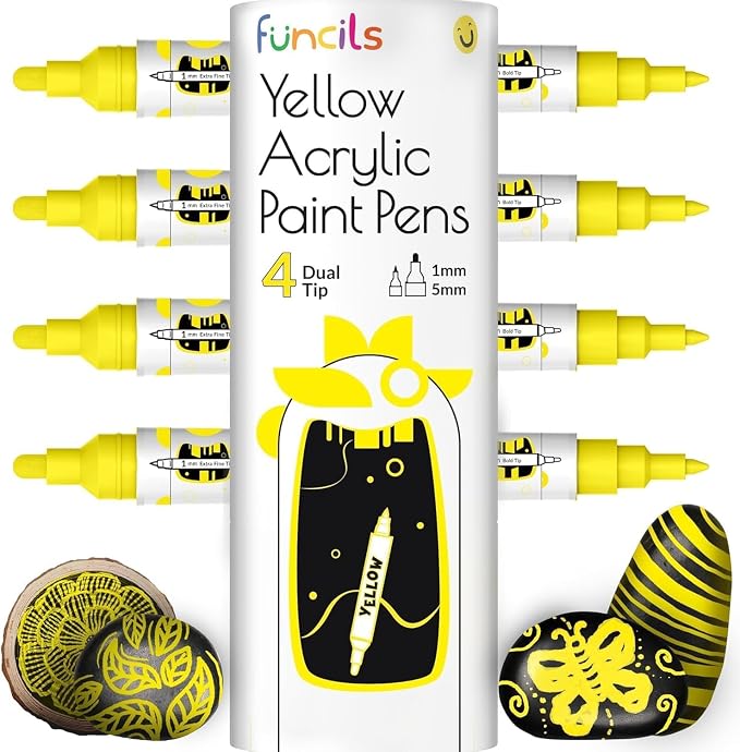 4 Dual Tip Yellow Paint Pen Metallic by Funcils