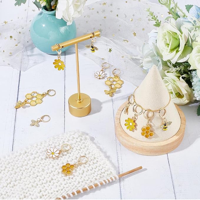 SUNNYCLUE 1 Box 12Pcs Bee Charms Knitting Stitch Markers Cute Removable Clip on - Image 4
