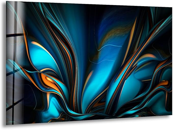 My Photostation.com 60WX40H'' Orange & Blue Abstract Glass Wall ArtTempered by MyPhotostation