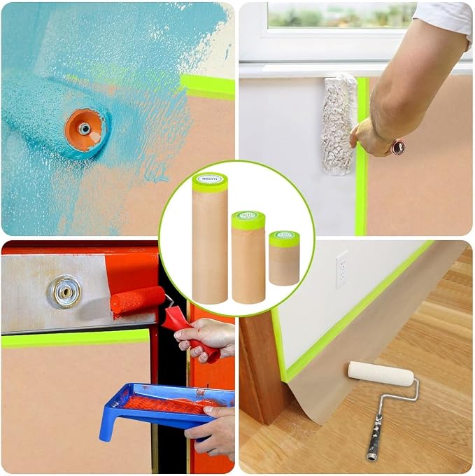Pre-Taped Painting Masking Paper: 8 Rolls 6 Inch x 50 Feet Tape and Drape - Image 7