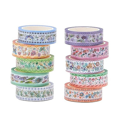 Washi Tape Set 10 Rolls, Embroidery Patterns Decorative Paper Sticker by Zellykool