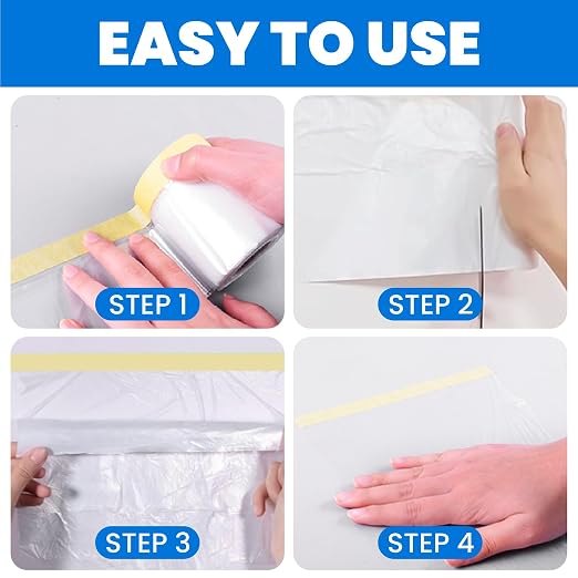 TAPEBEAR Pre-Taped Masking Film 9feet x 90feet, Plastic Cover - Image 7