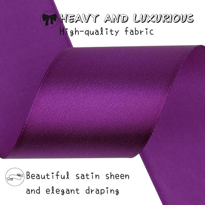 Purple Solid Satin Ribbon 2 Inch 25 Yards Solid Polyester Fabric Ribbon - Image 4