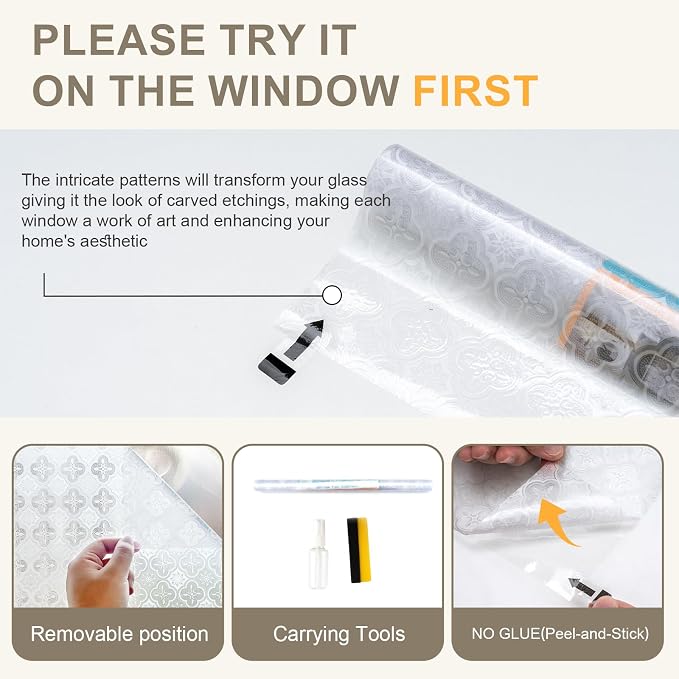 Window Privacy Film Decorative for Front Door, Bathroom Static Cling Stained - Image 9