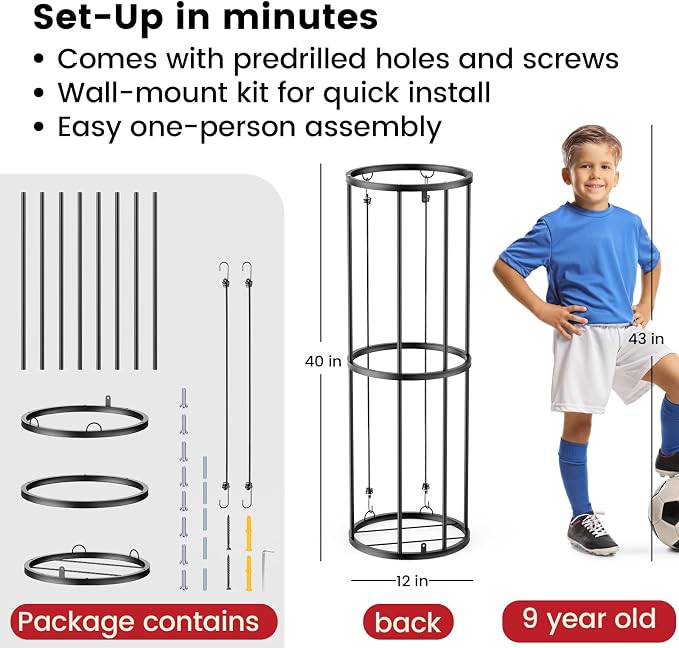 Garage Ball Storage Rack – Freestanding & Wall Mounted Sports Organizer - Image 6